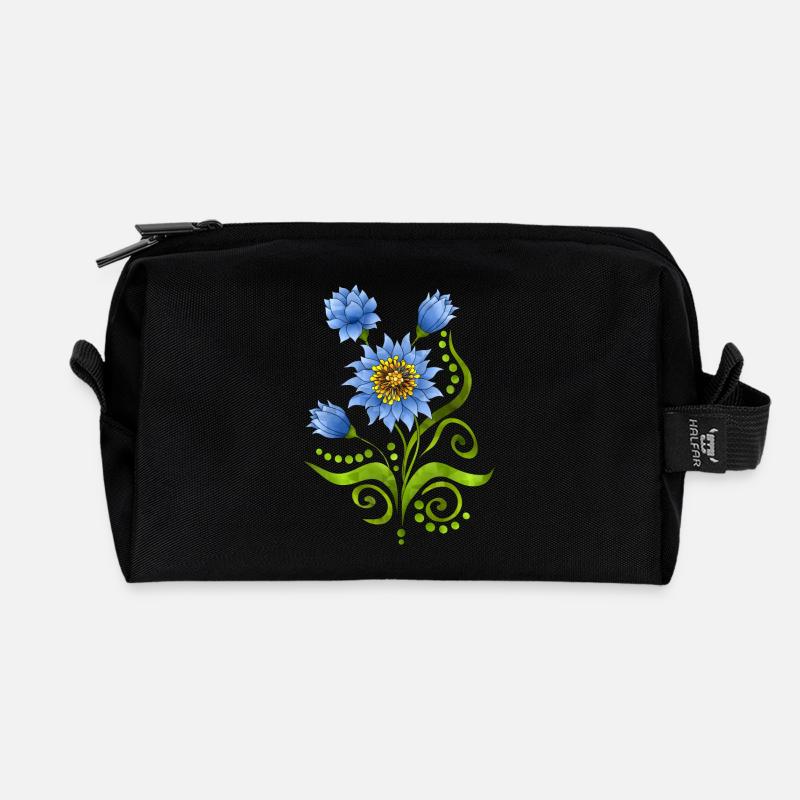 Blumen - Recycelte Kulturtasche - Schwarz