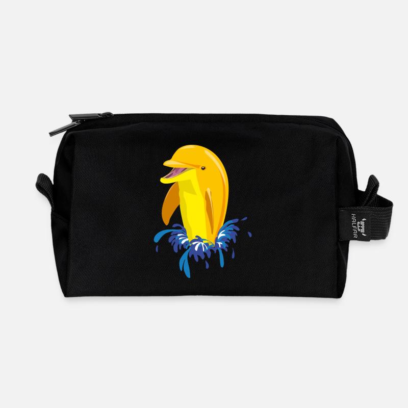 Delphin gelb Spritzer - Recycelte Kulturtasche - Schwarz