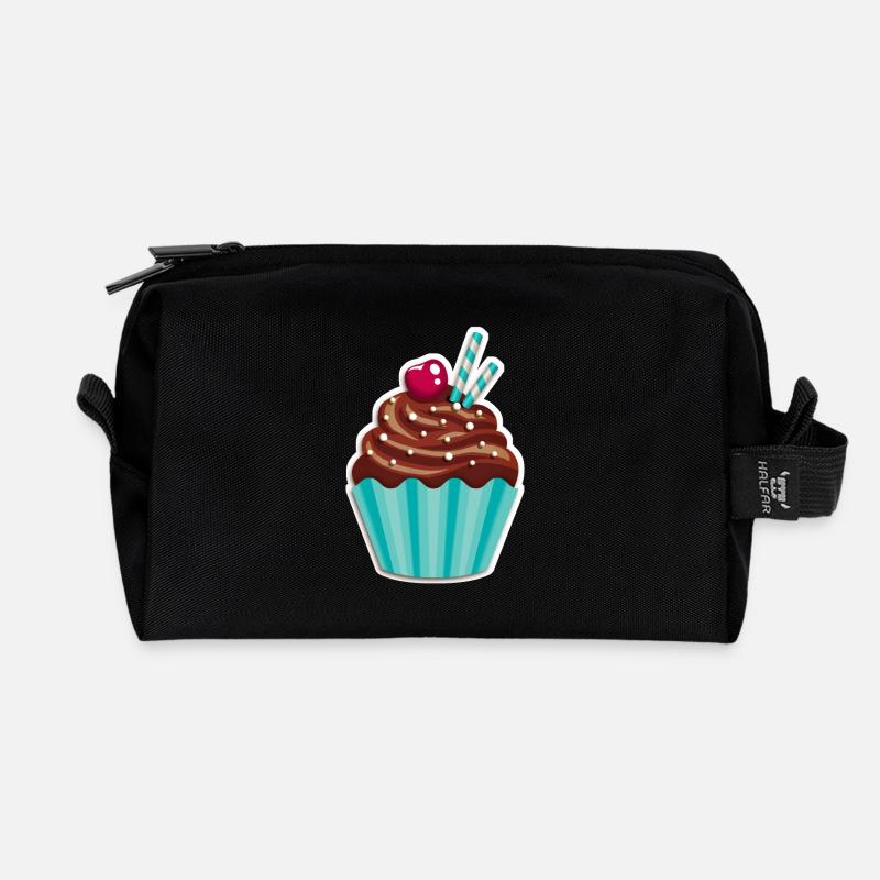 Cupcake - Muffin - Donut - Ice cream - chocolate - - Recycled Toiletry Zip Bag - black