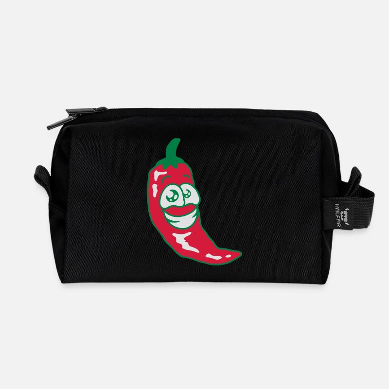 Fröhliche Chili - Recycelte Kulturtasche - Schwarz