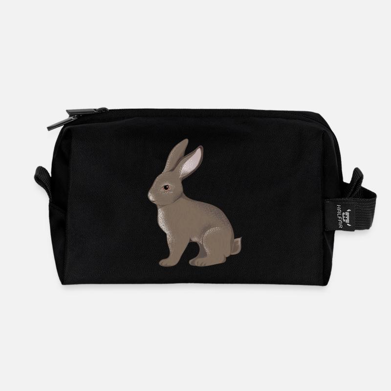 von Hand gezeichneter kleiner brauner Hase - Recycelte Kulturtasche - Schwarz