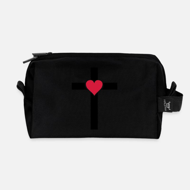 kreuz_herz - Recycelte Kulturtasche - Schwarz