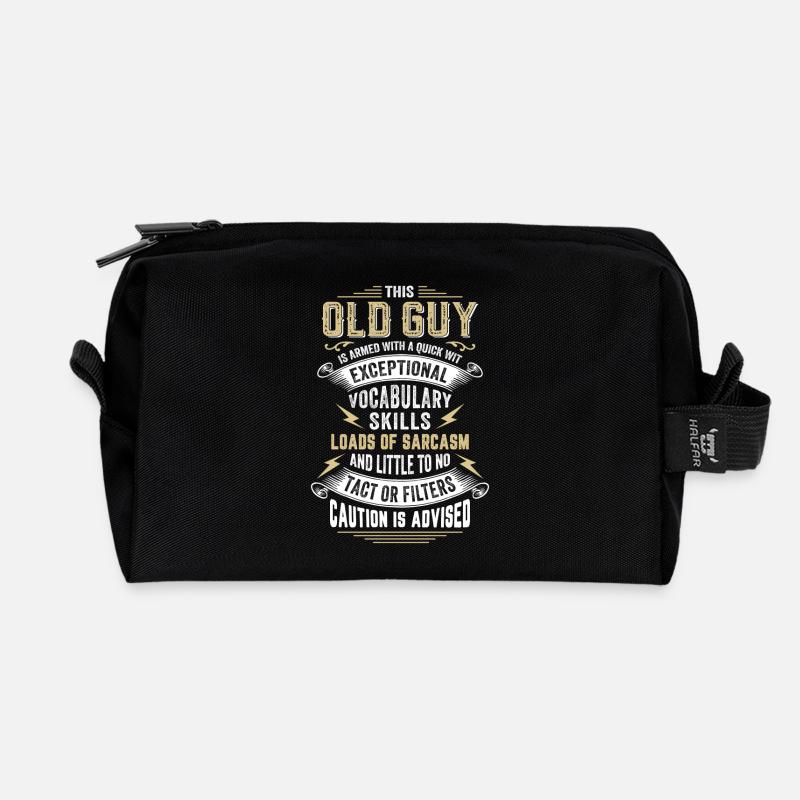 This Old Guy Is Armed With A Quick Wit - Recycled Toiletry Zip Bag - black