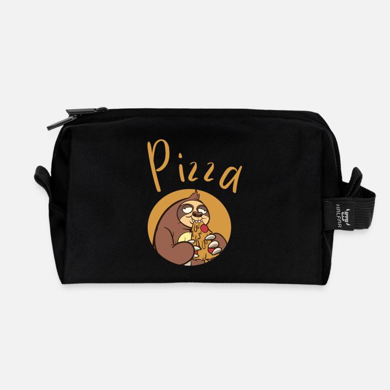 Lustiger Sloth mit Pizza - Recycelte Kulturtasche - Schwarz