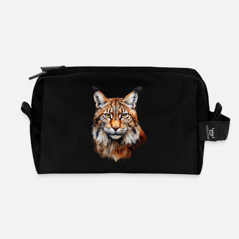 Luchs Portrait – Wildtier Design - Recycelte Kulturtasche - Schwarz