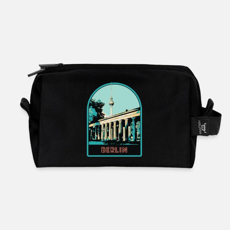 Berliner Fernsehturm und Brandenburger Tor - Recycelte Kulturtasche - Schwarz