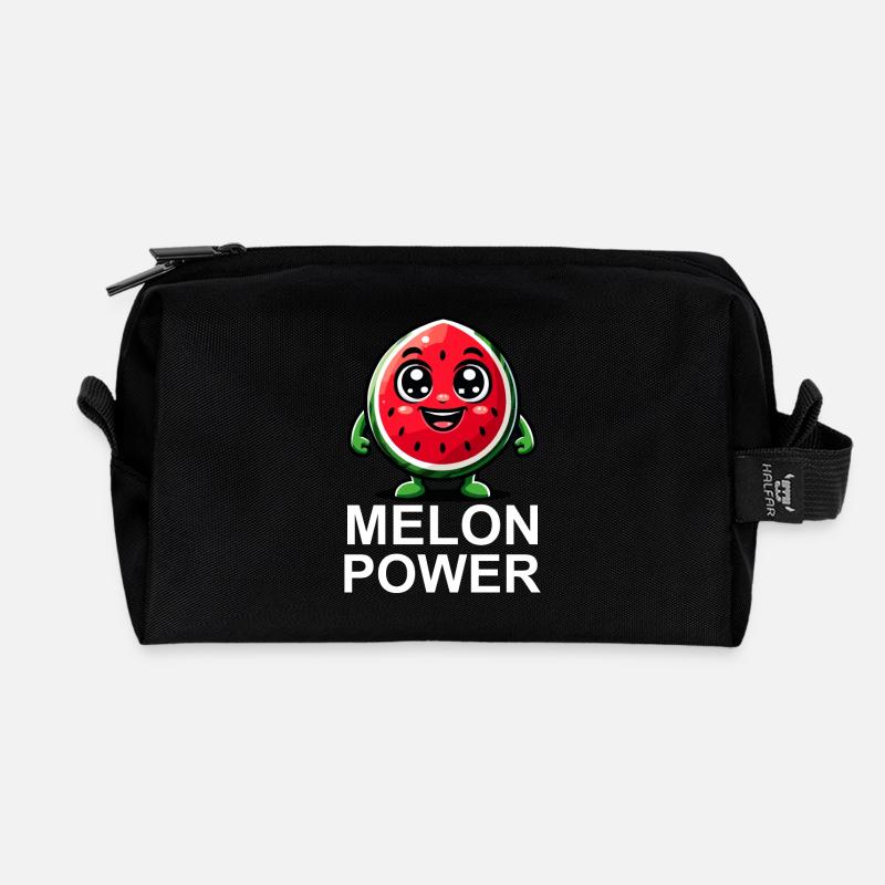 Happy Watermelon Illustration - Recycled Toiletry Zip Bag - black