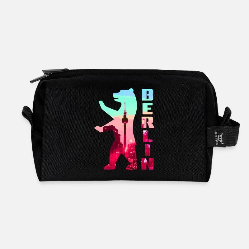 Berlin Bär Neon Silhouette - Recycelte Kulturtasche - Schwarz