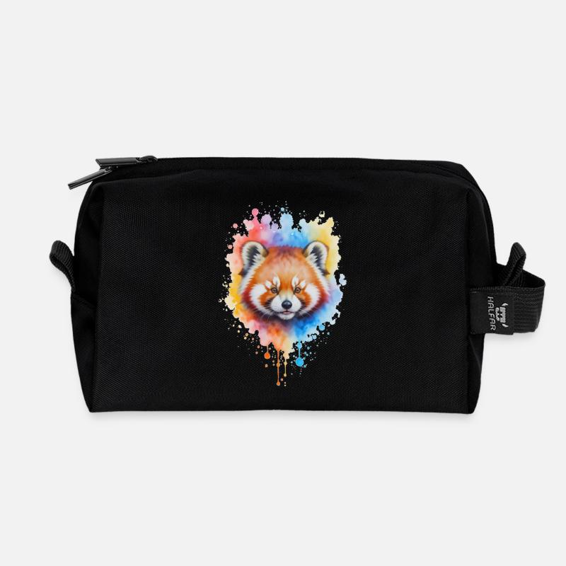 Red Panda Watercolor Splash - Recycled Toiletry Zip Bag - black