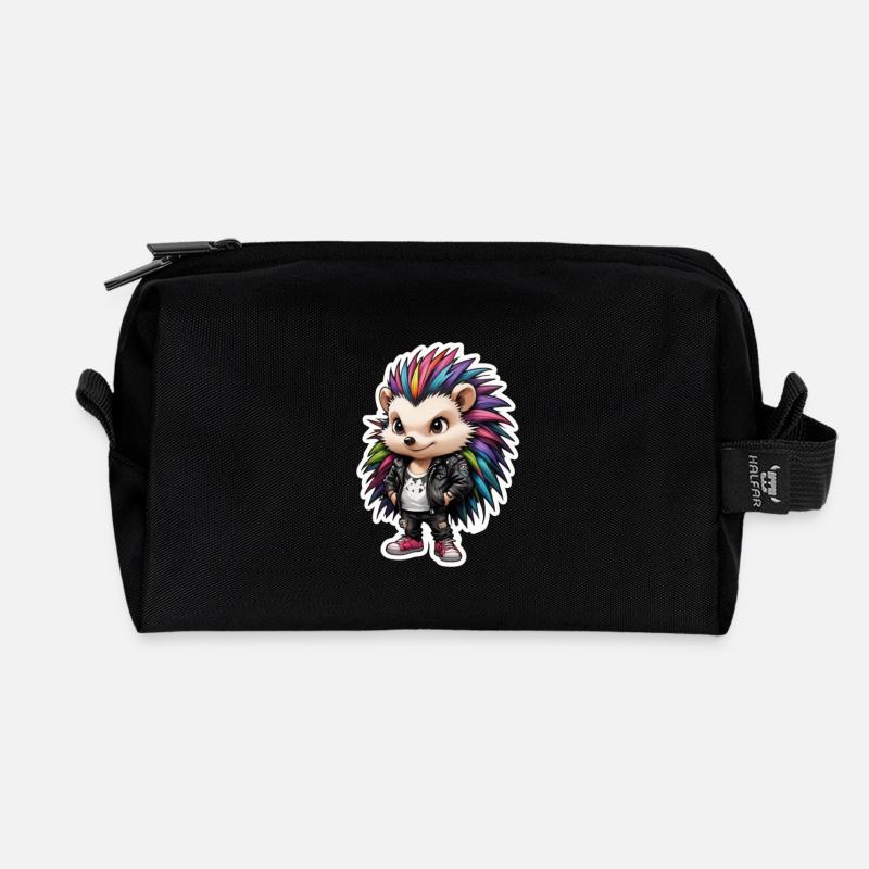 rocker hedgehog - Recycled Toiletry Zip Bag - black