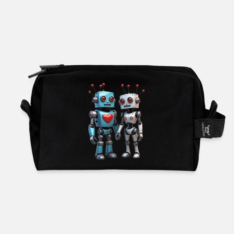 Roboter Pärchen - Recycelte Kulturtasche - Schwarz