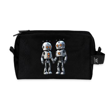 Robot Couple - Recycled Toiletry Zip Bag - black - Front