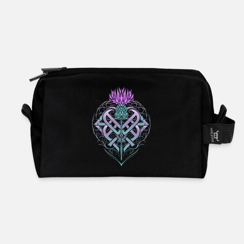 Thistle Shield Celtic Knots Thistle Lover - Recycled Toiletry Zip Bag - black
