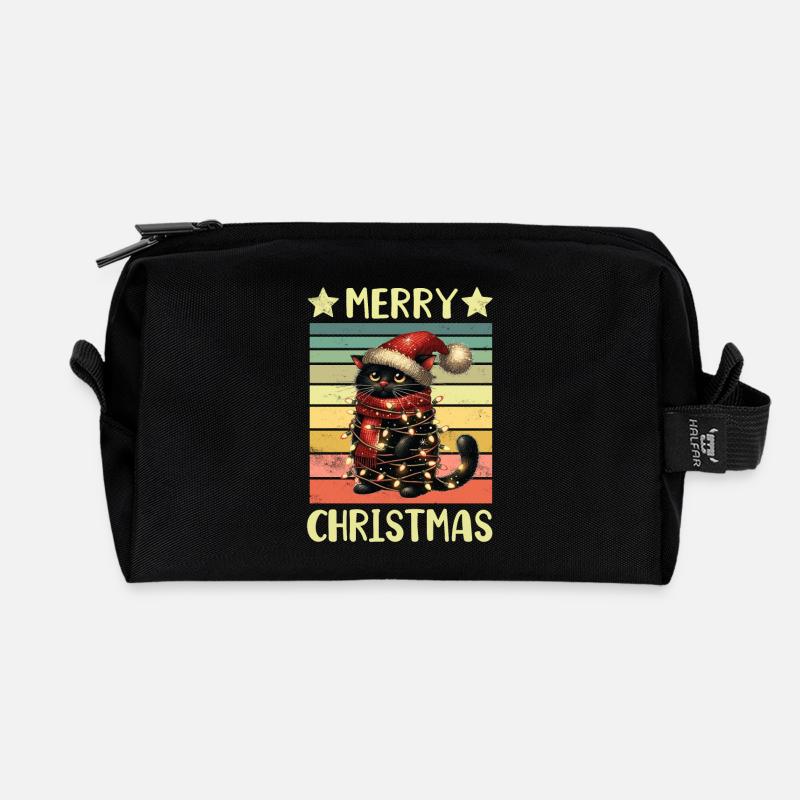 Schwarze Katze Weihnachten - Recycelte Kulturtasche - Schwarz