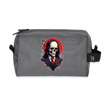 Style gothique noir & rouge skull tête mort fleurs - Trousse de toilette en tissu recyclé - anthracite - Devant