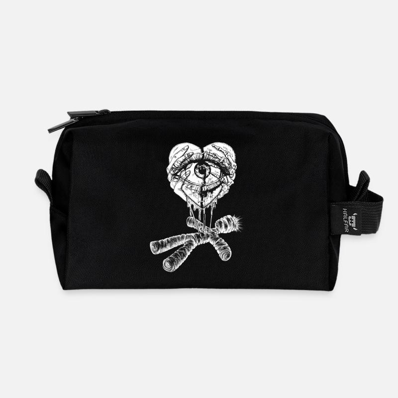Coeur, œil et poupée - Trousse de toilette en tissu recyclé - noir