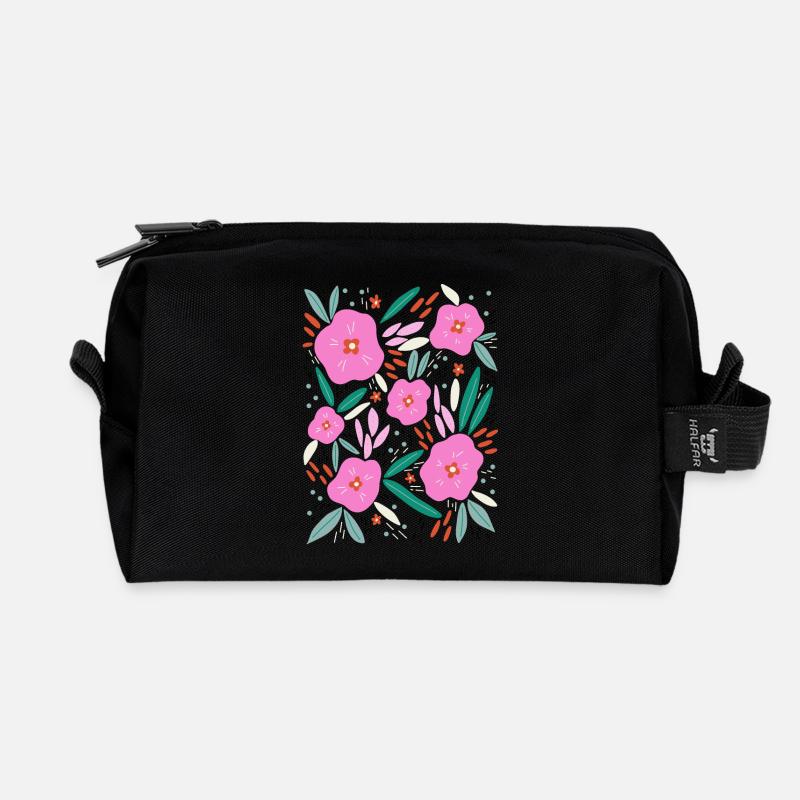 Blumen-Bouquet in pink - Recycelte Kulturtasche - Schwarz