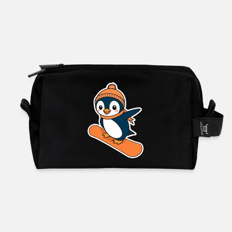 Pinguin auf einem Snowboard - Recycelte Kulturtasche - Schwarz