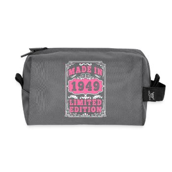 Vintage Né(e) en 1949 made in 1949 76 ans. Art_20 - Trousse de toilette en tissu recyclé - anthracite - Devant