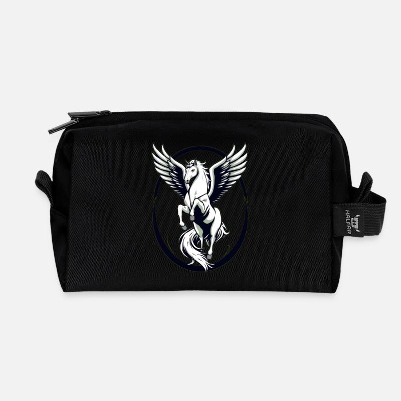 Cooles weißes Pegasus - Recycelte Kulturtasche - Schwarz