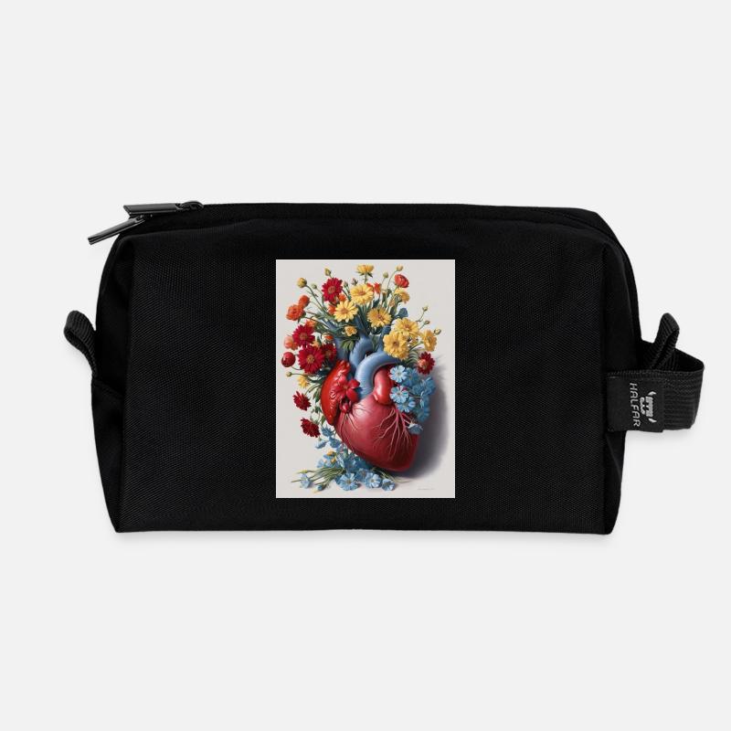Blumen wachsen aus einem menschlichen Herzen - Recycelte Kulturtasche - Schwarz