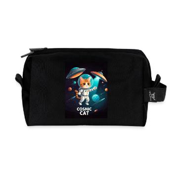 Chat cosmique – Chat astronaute de l’espace - Trousse de toilette en tissu recyclé - noir - Devant