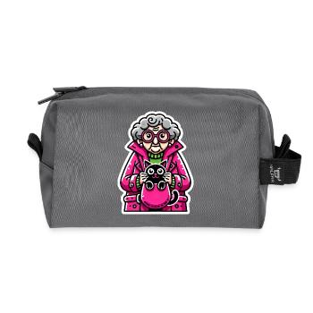 Funny Elderly Woman with Cat Design - Recycled Toiletry Zip Bag - anthracite - Front