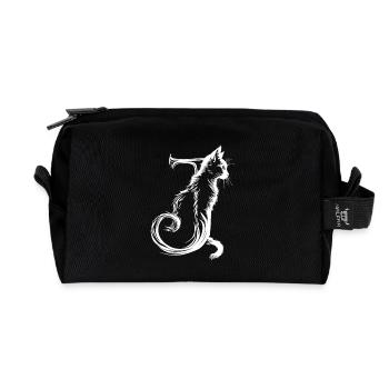 Letter J with cat - Recycled Toiletry Zip Bag - black - Front