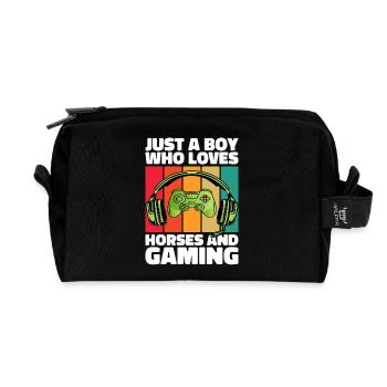 Gamer and Horses: Video Games and Equestrian Adventure - Recycled Toiletry Zip Bag - black - Front