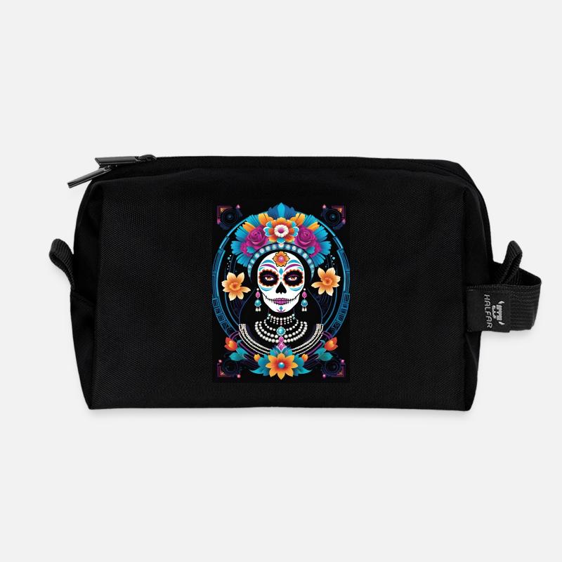 LA CATRINA DELUXE - Recycled Toiletry Zip Bag - black