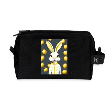 Lapin aux agrumes, éclat de citron - Trousse de toilette en tissu recyclé - noir - Devant