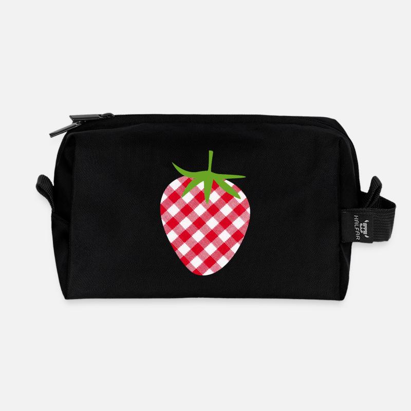 Erdbeere Muttertag kariert Frucht Obst Karo süß - Recycelte Kulturtasche - Schwarz