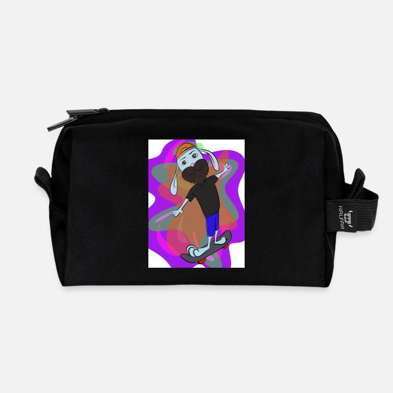 Der Skater-Hase - Recycelte Kulturtasche - Schwarz
