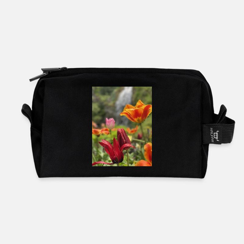 Tulpen bunt - Recycelte Kulturtasche - Schwarz