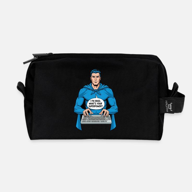 Superheld: Ich fixiere Bugs! - Recycelte Kulturtasche - Schwarz