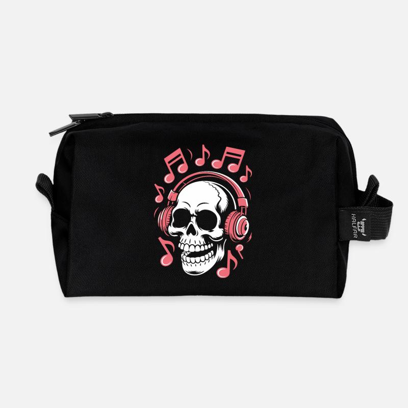 Totenkopf mit Kopfhörern Musik Kunst - Recycelte Kulturtasche - Schwarz