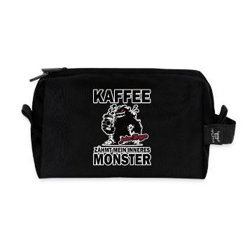 Kaffee zähmt mein inneres Monster - Recycelte Kulturtasche - Schwarz - Vorne
