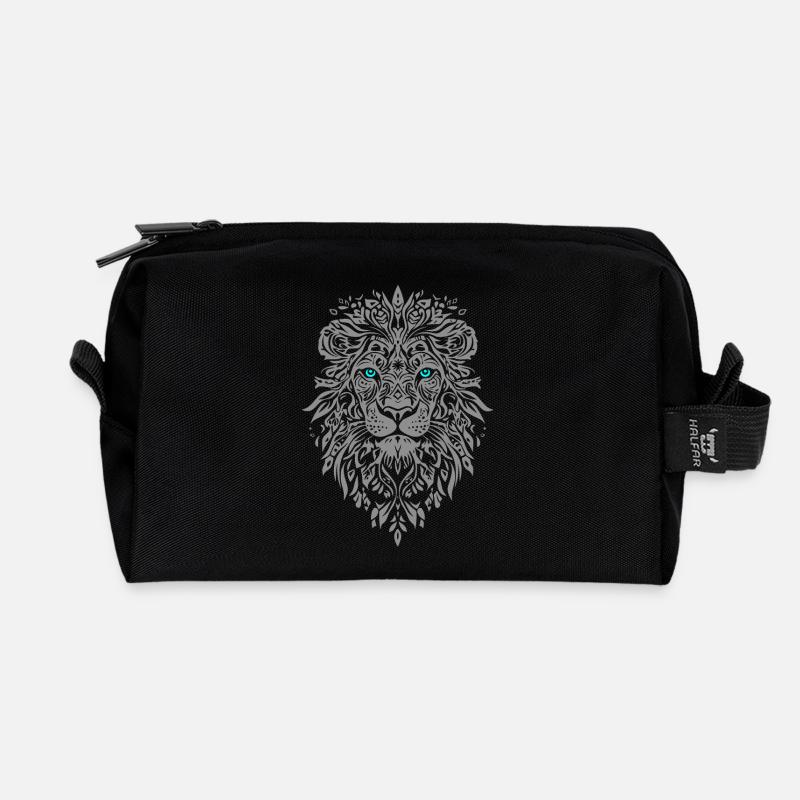 Silberne Löwe Gesicht Blaue Augen - Recycelte Kulturtasche - Schwarz