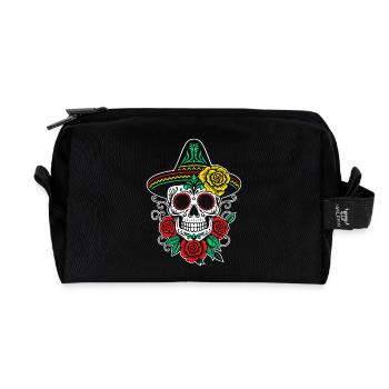 Crâne en sucre mexicain Sombrero roses - Trousse de toilette en tissu recyclé - noir - Devant