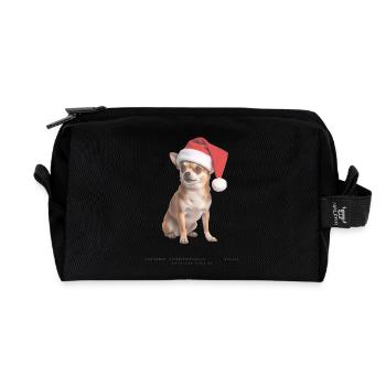 Chihuahua Christmas dog with Santa hat - Recycled Toiletry Zip Bag - black - Front