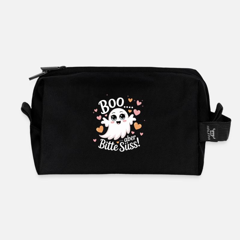 Halloween süßer Geist Boo Design - Recycelte Kulturtasche - Schwarz