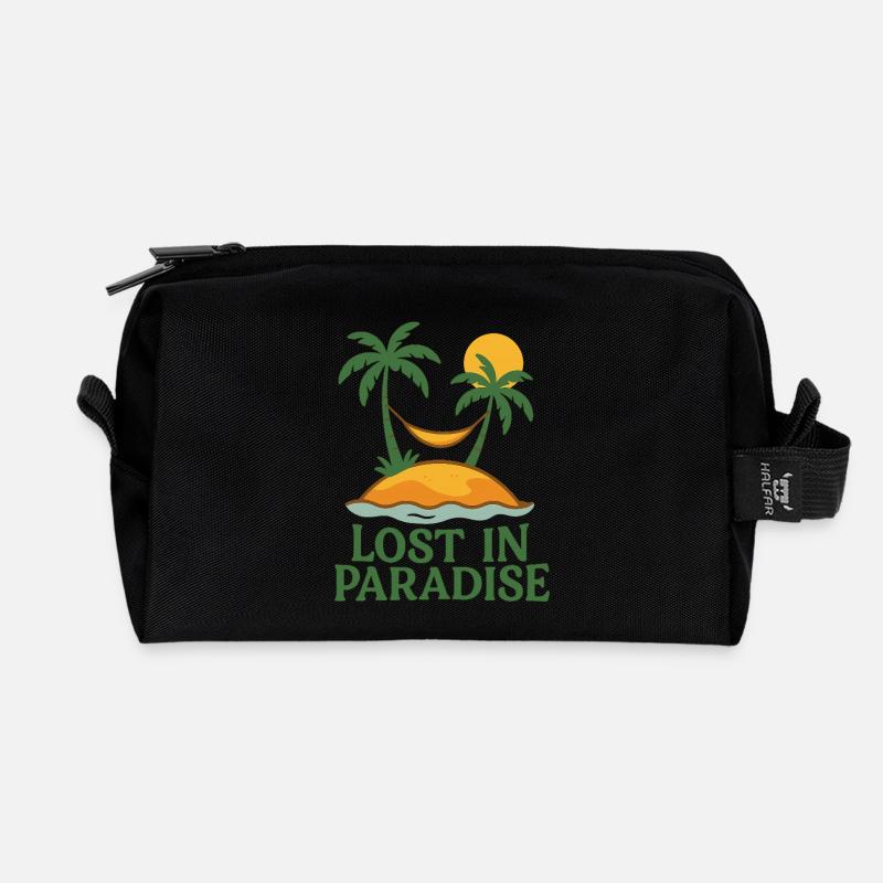 Lost in Paradise – Tropen & Strand - Recycelte Kulturtasche - Schwarz