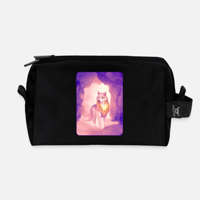 Loup blanc à l’aquarelle 2 (violet) - Trousse de toilette en tissu recyclé - noir
