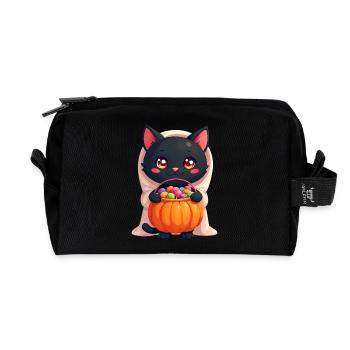 Halloween Cat with Halloween Pumpkin - Recycelte Kulturtasche - Schwarz - Vorne