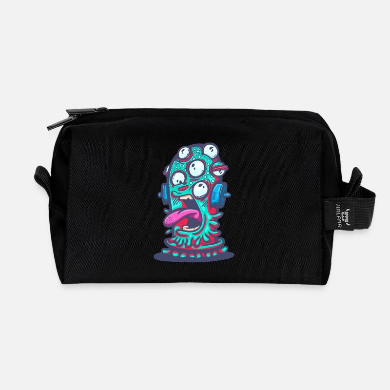 Psychedelic Monster with Headphones - Recycled Toiletry Zip Bag - black