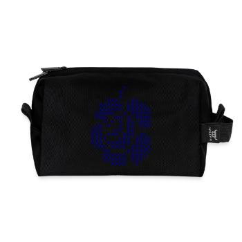 Motif de rose au point de croix bleu - Trousse de toilette en tissu recyclé - noir - Devant