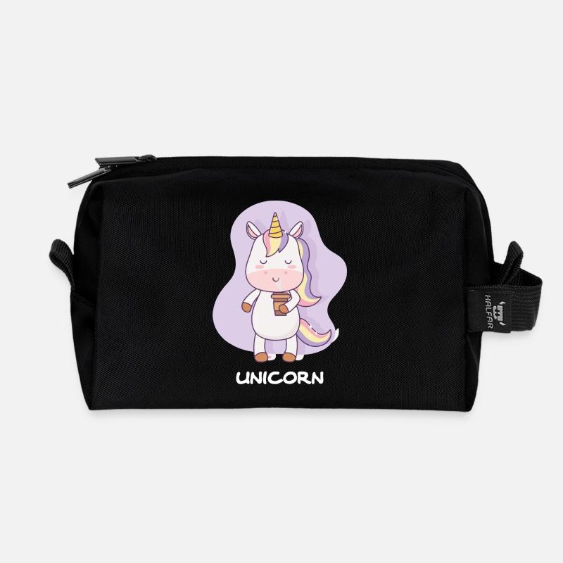 Coffee-drinking unicorn - Recycled Toiletry Zip Bag - black