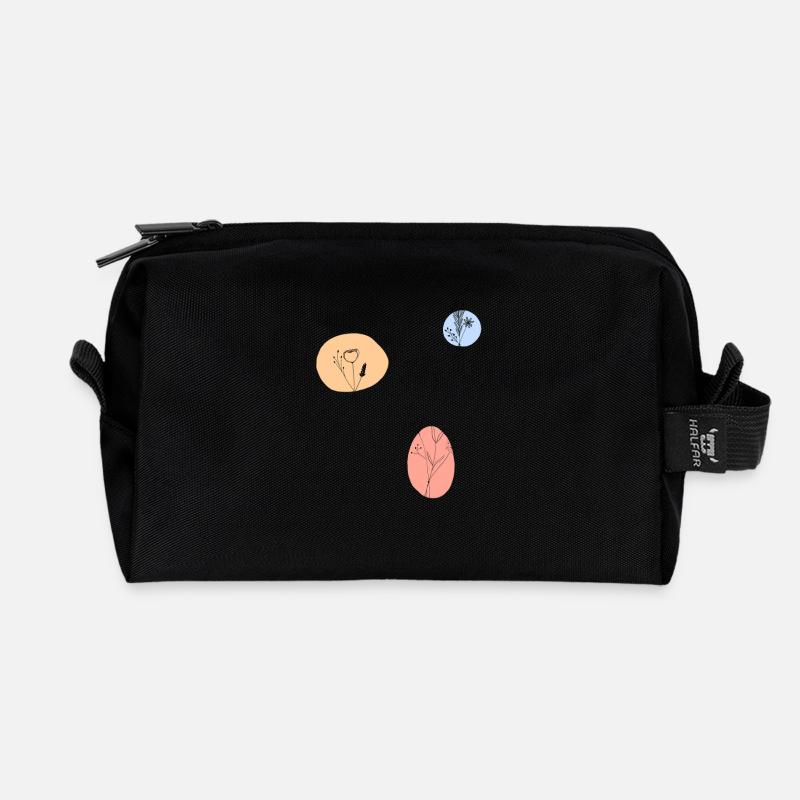 Pastel Blossoms Delicate Line Art - Recycled Toiletry Zip Bag - black
