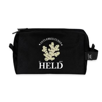 Ingwer – Anti Erkältungs Held Design - Recycelte Kulturtasche - Schwarz - Vorne