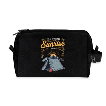 Camping Mountain Cafe Humor Quote Sunrise View - Recycled Toiletry Zip Bag - black - Front